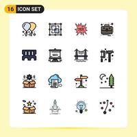 Modern Set of 16 Flat Color Filled Lines Pictograph of ram hardware shopping suitcase business Editable Creative Vector Design Elements