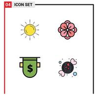 Modern Set of 4 Filledline Flat Colors and symbols such as sun badges astronomy anemone flower currency Editable Vector Design Elements