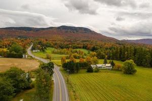 Aerial view of Vermont and the surrounding area during peak foliage in Fall. photo