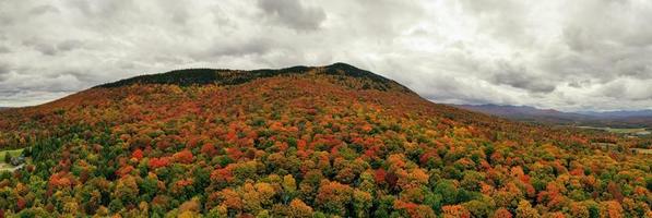 Aerial view of Vermont and the surrounding area during peak foliage in Fall. photo