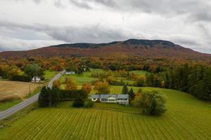 Aerial view of Vermont and the surrounding area during peak foliage in Fall. photo