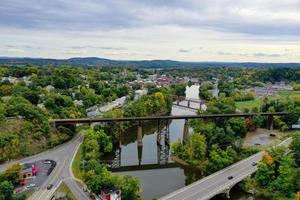 Aerial view of the CSX - Catskill Creek Bridge in Catskill, New York. photo