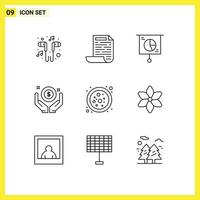 Set of 9 Vector Outlines on Grid for atom money business investment trade Editable Vector Design Elements