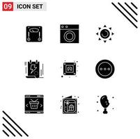 Set of 9 Modern UI Icons Symbols Signs for electric bolt washing file document Editable Vector Design Elements