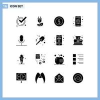 16 Universal Solid Glyphs Set for Web and Mobile Applications broadcast navigation cash location app Editable Vector Design Elements