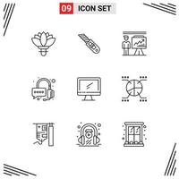 Set of 9 Vector Outlines on Grid for monitor support business operator report Editable Vector Design Elements