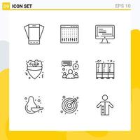 Modern Set of 9 Outlines Pictograph of crepe food hardware fast text Editable Vector Design Elements