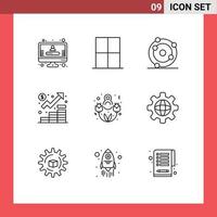 User Interface Pack of 9 Basic Outlines of eight march management atom growth business Editable Vector Design Elements