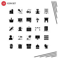 Group of 25 Modern Solid Glyphs Set for internet data sing space exoskeleton Editable Vector Design Elements