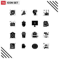 Modern Set of 16 Solid Glyphs and symbols such as card up brainstorming tumbs like Editable Vector Design Elements