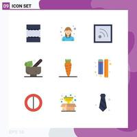 Flat Color Pack of 9 Universal Symbols of creative food news carrot spa Editable Vector Design Elements