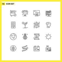 Modern Set of 16 Outlines and symbols such as phone calculator mobile ad billboard Editable Vector Design Elements
