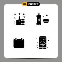 Group of 4 Modern Solid Glyphs Set for like shower up bathroom day Editable Vector Design Elements