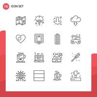 16 User Interface Outline Pack of modern Signs and Symbols of bangladesh heart arrow download arrow Editable Vector Design Elements