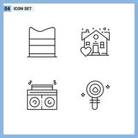 4 User Interface Line Pack of modern Signs and Symbols of clothing radio web real biology Editable Vector Design Elements