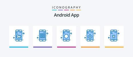 paquete de iconos azul 5 de la aplicación de Android que incluye la aplicación. cruz. datos. Cerrar. información. diseño de iconos creativos vector