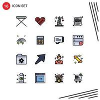 Mobile Interface Flat Color Filled Line Set of 16 Pictograms of mountain video signal recording photography Editable Creative Vector Design Elements