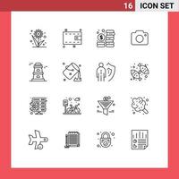 16 Creative Icons Modern Signs and Symbols of watchtower observatory coins camera image Editable Vector Design Elements