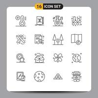 paquete de 16 signos y símbolos de contornos modernos para medios de impresión web, como bolas alternativas de navidad vih, elementos de diseño de vectores editables naturales