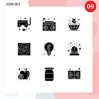 Mobile Interface Solid Glyph Set of 9 Pictograms of bulb target wedding strategy puzzle Editable Vector Design Elements