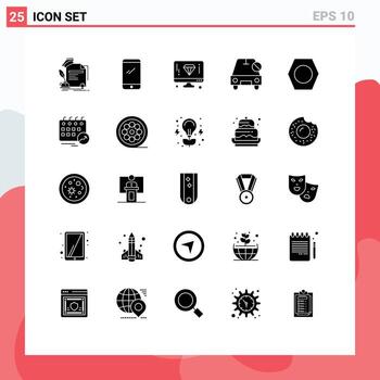 Set of 25 Modern UI Icons Symbols Signs for off disabled android car computer Editable Vector Design Elements