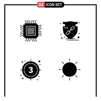Mobile Interface Solid Glyph Set of 4 Pictograms of big shield database verify film Editable Vector Design Elements