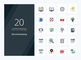 20 seo icono de color plano para presentación vector