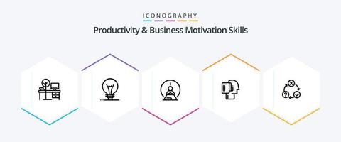 Productivity And Business Motivation Skills 25 Line icon pack including note. start from scratch. lightbulb. begin. mental vector