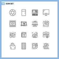 Modern Set of 16 Outlines and symbols such as monitor electronic household devices education Editable Vector Design Elements