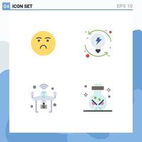 Set of 4 Vector Flat Icons on Grid for emoji internet sad progression things Editable Vector Design Elements