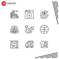 paquete de contorno de 9 símbolos universales de marte elementos de diseño de vector editables de sello de decoración de libertad de género