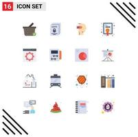 Mobile Interface Flat Color Set of 16 Pictograms of optimization degree battery award mind Editable Pack of Creative Vector Design Elements