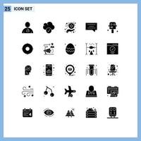 Pictogram Set of 25 Simple Solid Glyphs of robot space care message bubble Editable Vector Design Elements