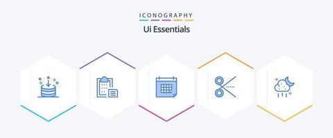 ui essentials 25 paquete de íconos azules que incluye tijeras. cortar. papel. evento. fecha vector