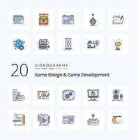 20 diseño de juegos y línea de desarrollo de juegos llenos de paquete de iconos de color como producción de trabajo completo 3d dimensional vector