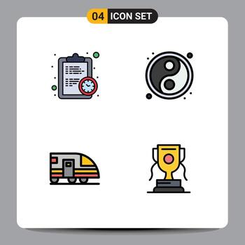 Modern Set of 4 Filledline Flat Colors and symbols such as clock train estimate yin achievment Editable Vector Design Elements