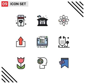 Filledline Flat Color Pack of 9 Universal Symbols of management device power computer up Editable Vector Design Elements