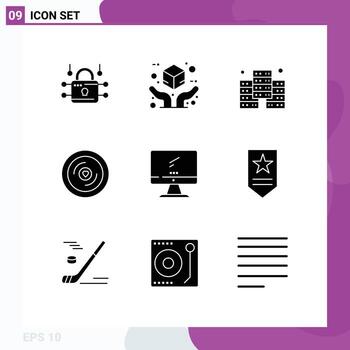 9 conjunto de glifos sólidos universales para aplicaciones web y móviles dispositivo computadora boda digital corazón elementos de diseño vectorial editables vector