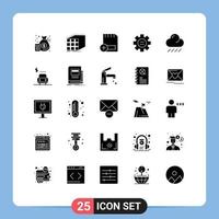 Pack of 25 creative Solid Glyphs of gear education matrix world devices Editable Vector Design Elements