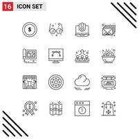 Mobile Interface Outline Set of 16 Pictograms of envelop inbox computer email protection Editable Vector Design Elements