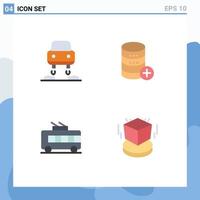 4 Universal Flat Icon Signs Symbols of car transport database storage trolley bus Editable Vector Design Elements