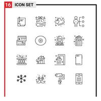 Group of 16 Outlines Signs and Symbols for employee two protection shape hearts Editable Vector Design Elements