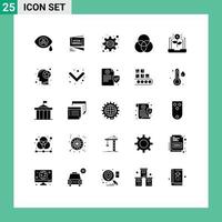 Modern Set of 25 Solid Glyphs and symbols such as economy banking business intersection circles Editable Vector Design Elements