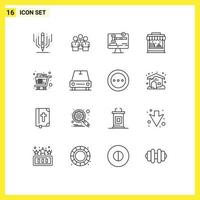 Set of 16 Commercial Outlines pack for park shop protection law copyright Editable Vector Design Elements