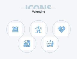 paquete de iconos azul de san valentín 5 diseño de iconos. amar. boda. cama. corazón. torre vector