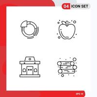 Mobile Interface Line Set of 4 Pictograms of graph office chart fruit urban Editable Vector Design Elements