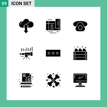 Set of 9 Modern UI Icons Symbols Signs for trend forecasting mobile forecast telescope Editable Vector Design Elements