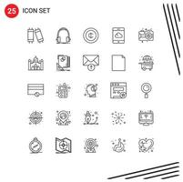 Pictogram Set of 25 Simple Lines of paint art cash smartphone backup Editable Vector Design Elements