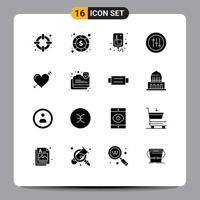 16 User Interface Solid Glyph Pack of modern Signs and Symbols of holidays heart drip seo options Editable Vector Design Elements