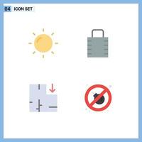 Group of 4 Flat Icons Signs and Symbols for helios fire lock pad apartment place Editable Vector Design Elements